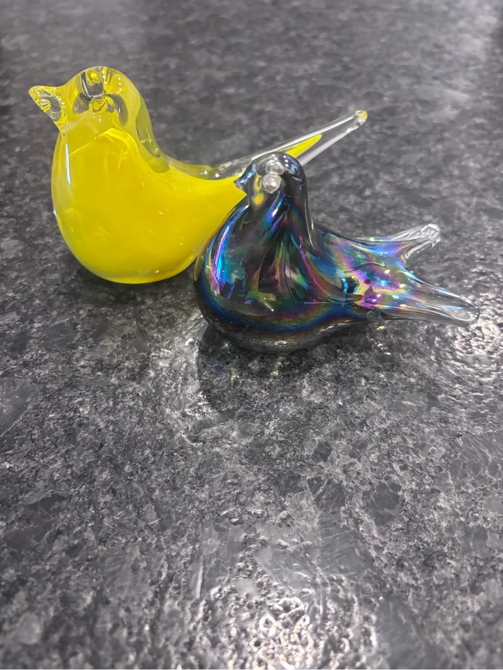 Set of 2 Iridescent Glass Decorative Bird Figurines Paper Weights